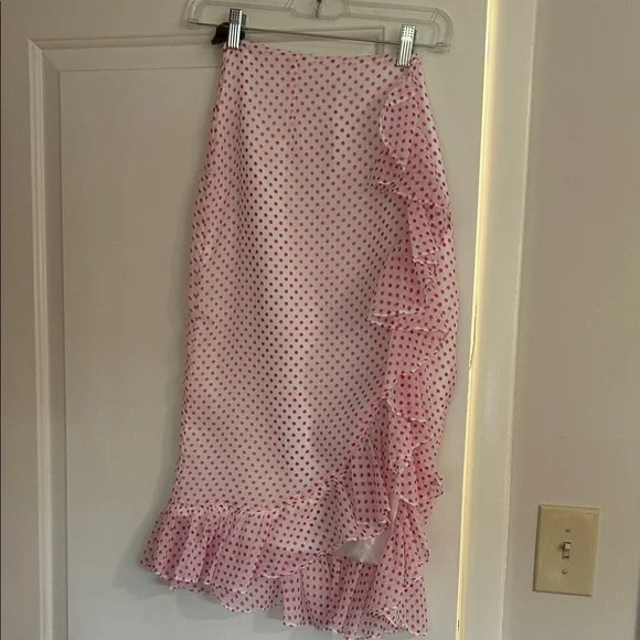 Lovers + Friends Asymmetrical Pink Polka Dot Skirt - Picture 1 of 2